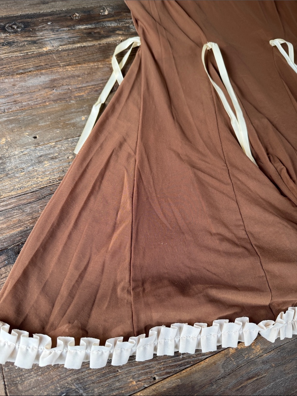 Cider chocolate Brown stretch ruffle trim retro look maxi skirt with bows 1XL - Picture 5 of 7